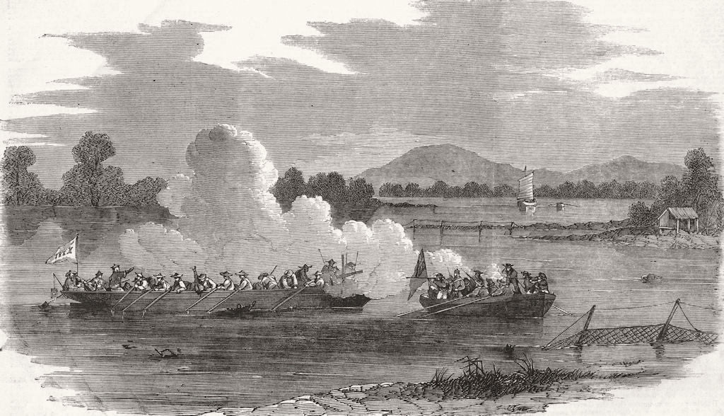 CHINA. Chinese Galley v HMS Amethyst. Canton Guangdong river. Opium wars 1858